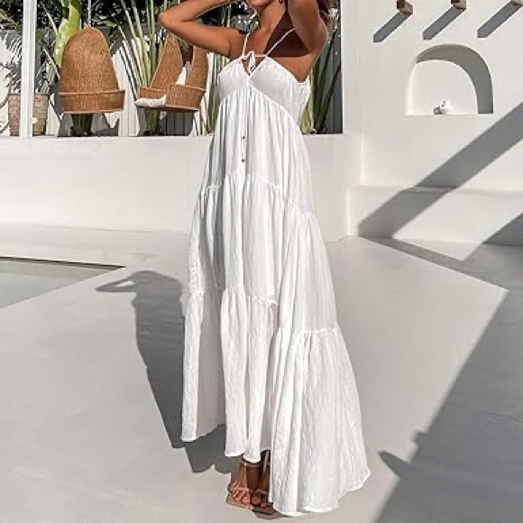 American Eagle Outfitters | Dresses | American Eagle Outfitters White  Tiered Ruffled Halter Maxi Dress | Poshmark